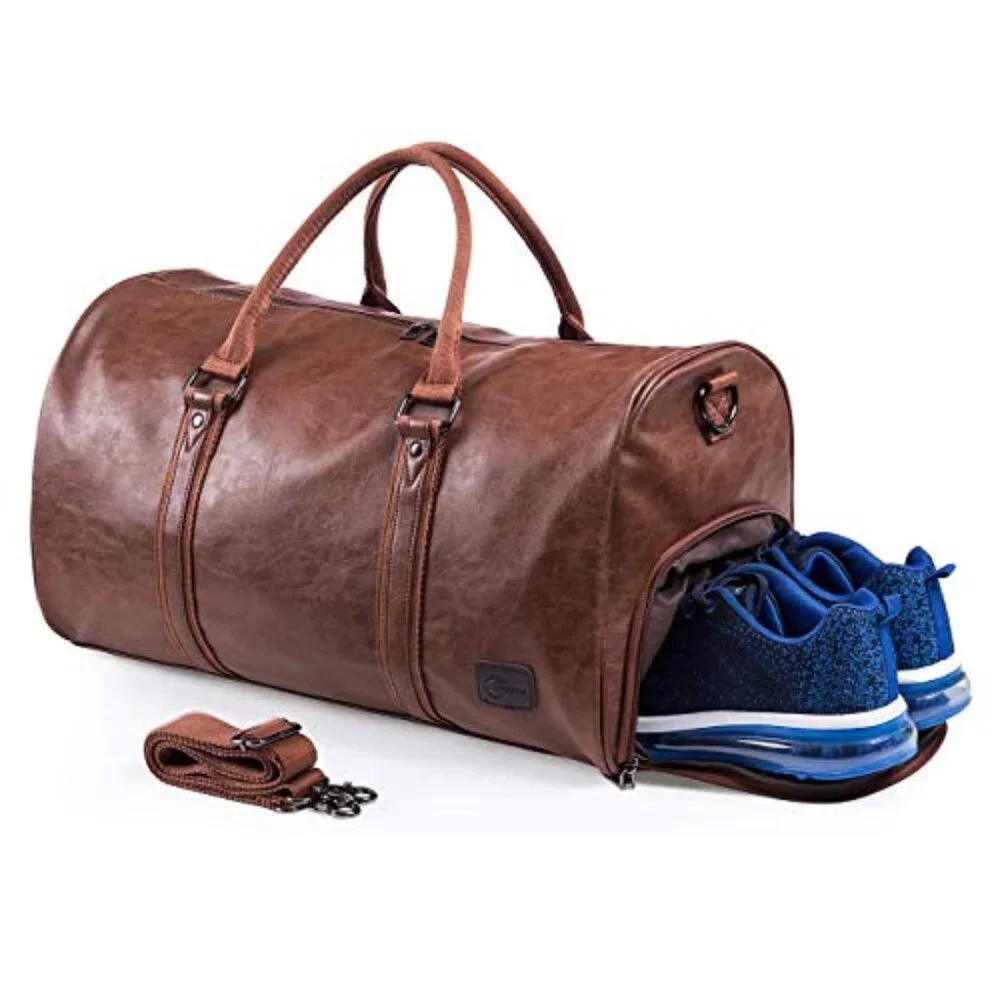 Leather Travel Bag with Shoe Pouch, Waterproof Weekender Overnight Bag,Carry On‎